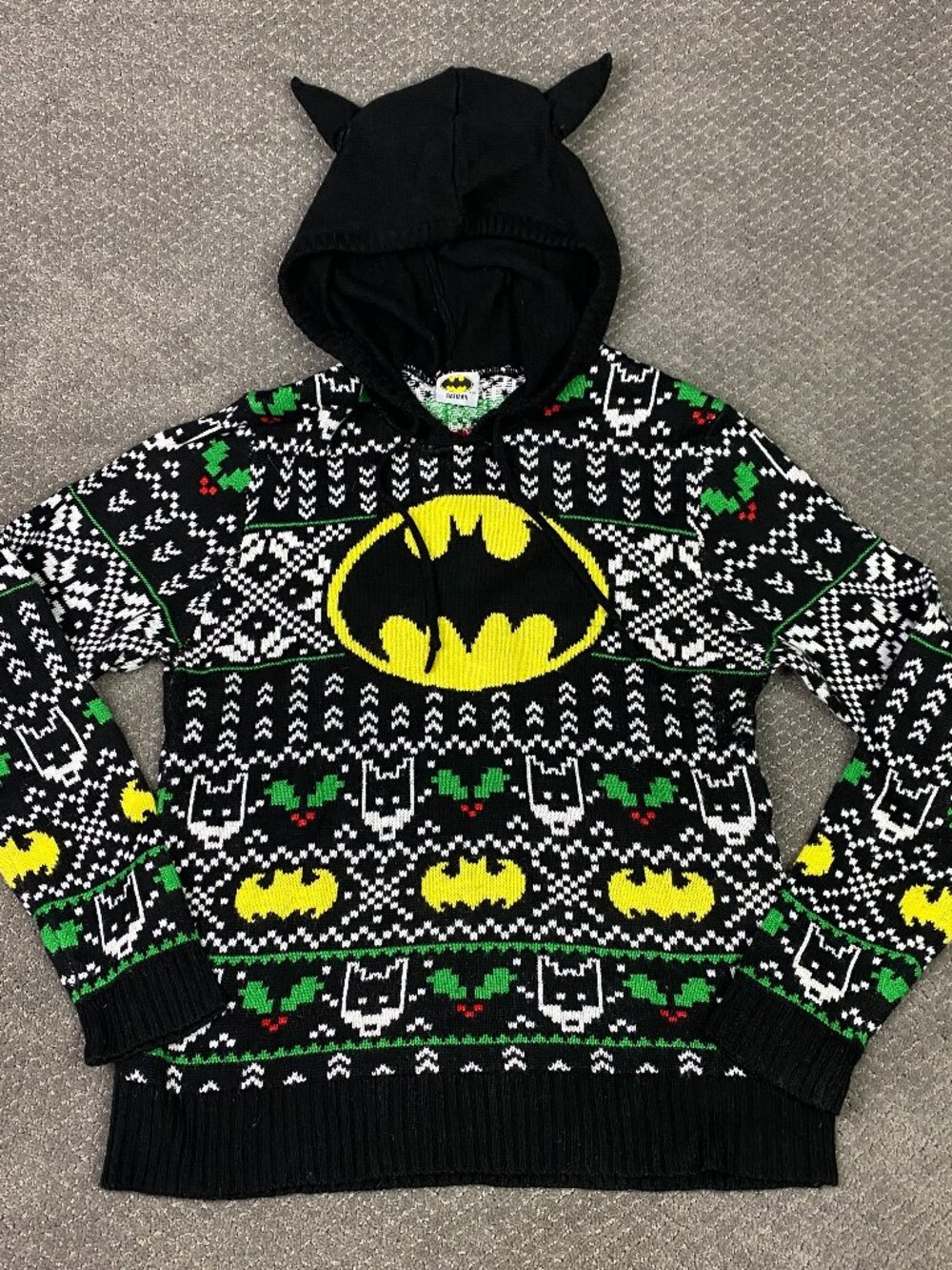 Batman Ugly Christmas Sweater Adult Large Fits like Medium Hooded Holiday DC